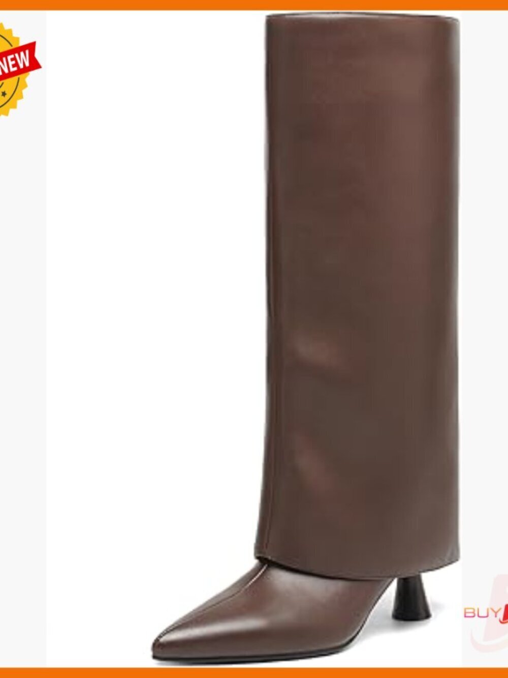 Knee High Slouchy Boots Fold Over Pointed Toe Faux Leather Dress Boots
